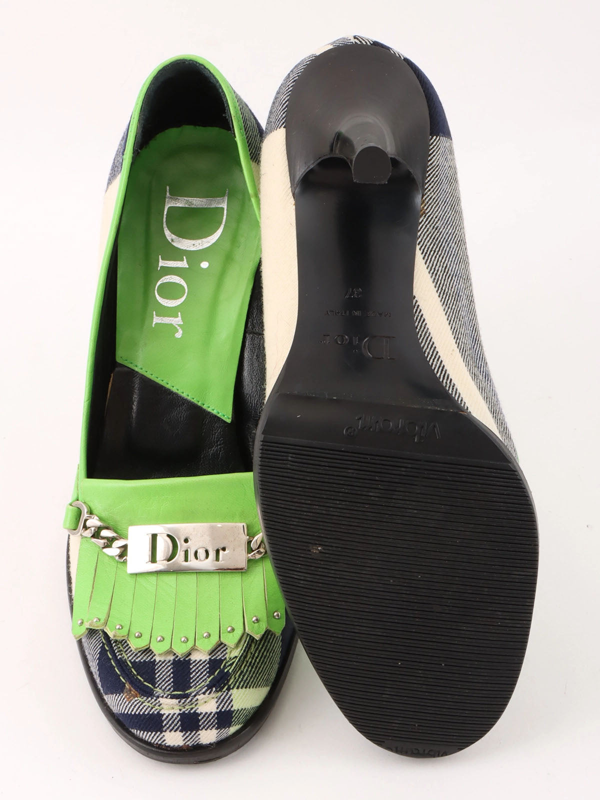 Check pattern logo plate pumps in green/white/navy