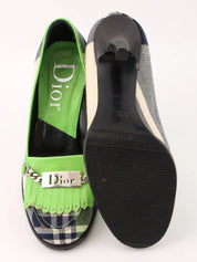 Check pattern logo plate pumps in green/white/navy