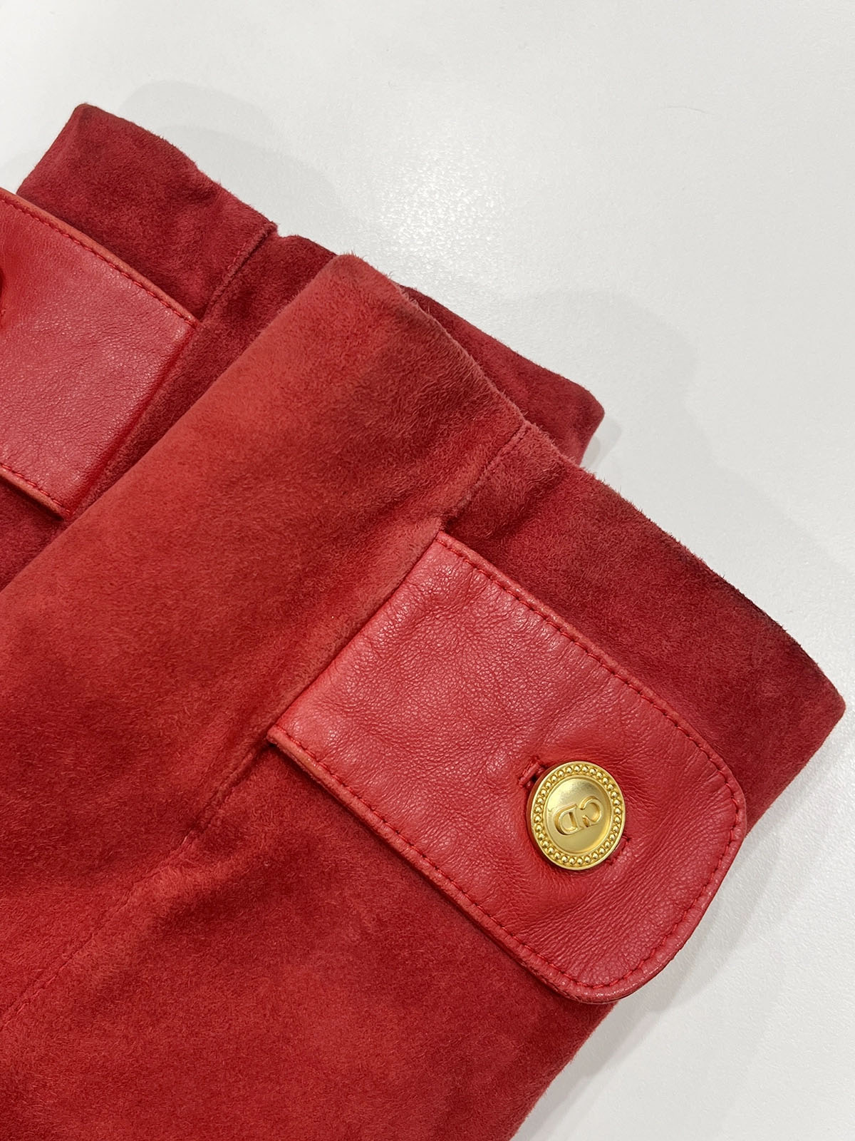 Suede Leather Combination Logo Button Coat in Red