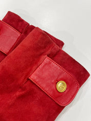 Suede Leather Combination Logo Button Coat in Red