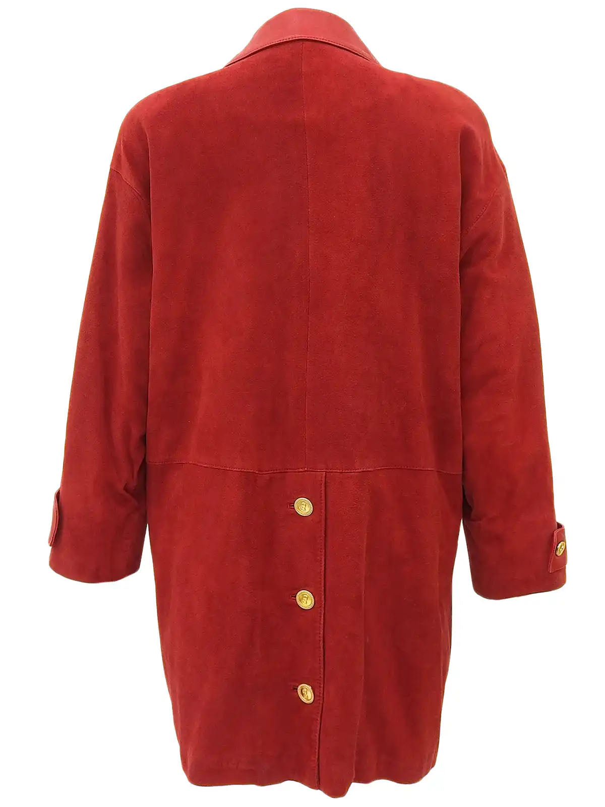 Suede Leather Combination Logo Button Coat in Red