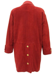 Suede Leather Combination Logo Button Coat in Red