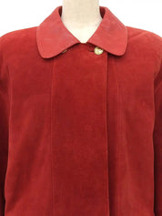 Suede Leather Combination Logo Button Coat in Red