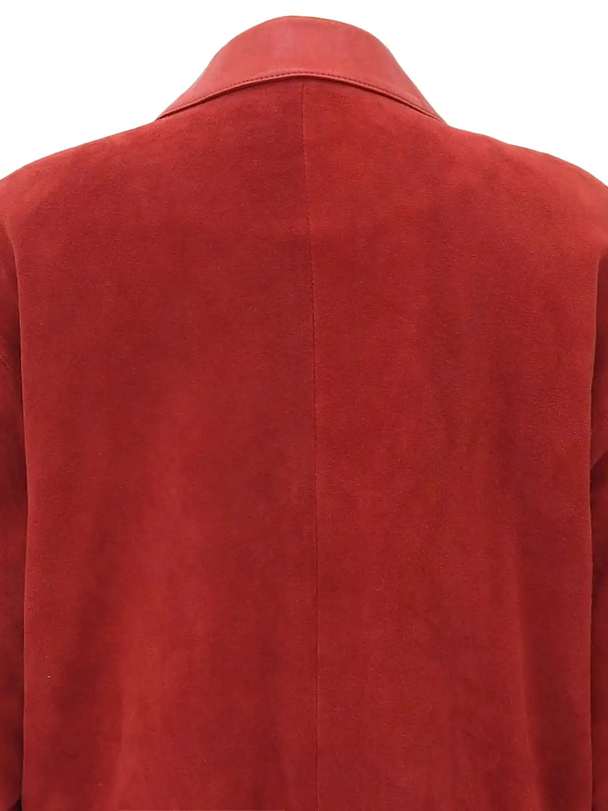 Suede Leather Combination Logo Button Coat in Red