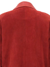 Suede Leather Combination Logo Button Coat in Red