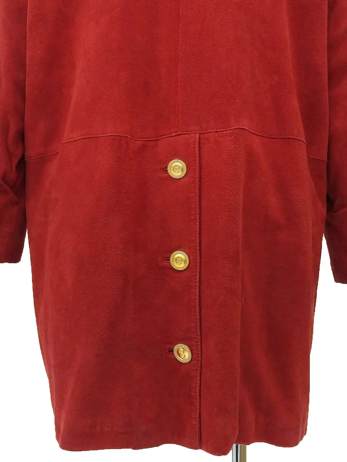 Suede Leather Combination Logo Button Coat in Red