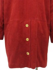 Suede Leather Combination Logo Button Coat in Red