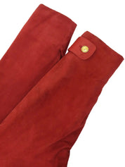 Suede Leather Combination Logo Button Coat in Red