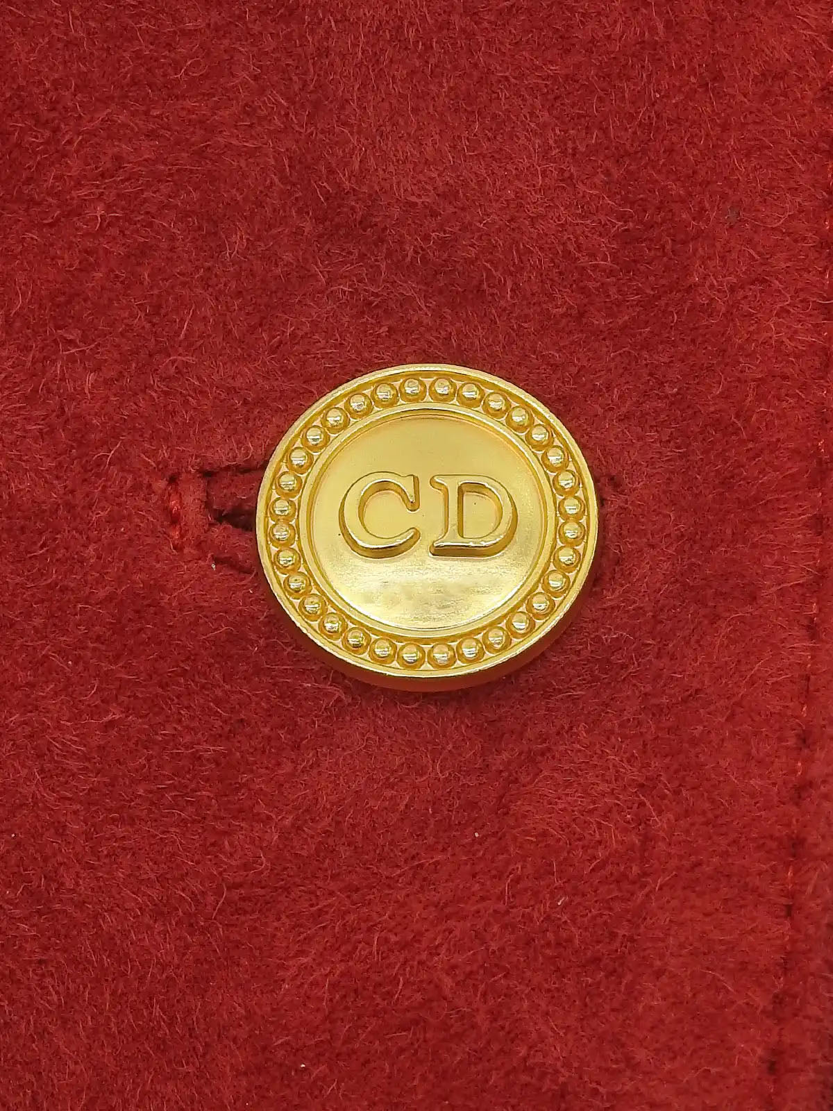 Suede Leather Combination Logo Button Coat in Red