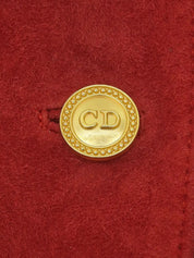 Suede Leather Combination Logo Button Coat in Red