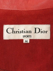 Suede Leather Combination Logo Button Coat in Red