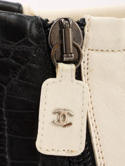 Two-tone Crocodile Embossed CC Mark Zip-Up Booties Black/White