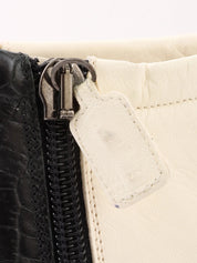 Two-tone Crocodile Embossed CC Mark Zip-Up Booties Black/White