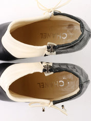 Two-tone Crocodile Embossed CC Mark Zip-Up Booties Black/White