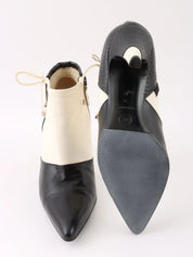 Two-tone Crocodile Embossed CC Mark Zip-Up Booties Black/White