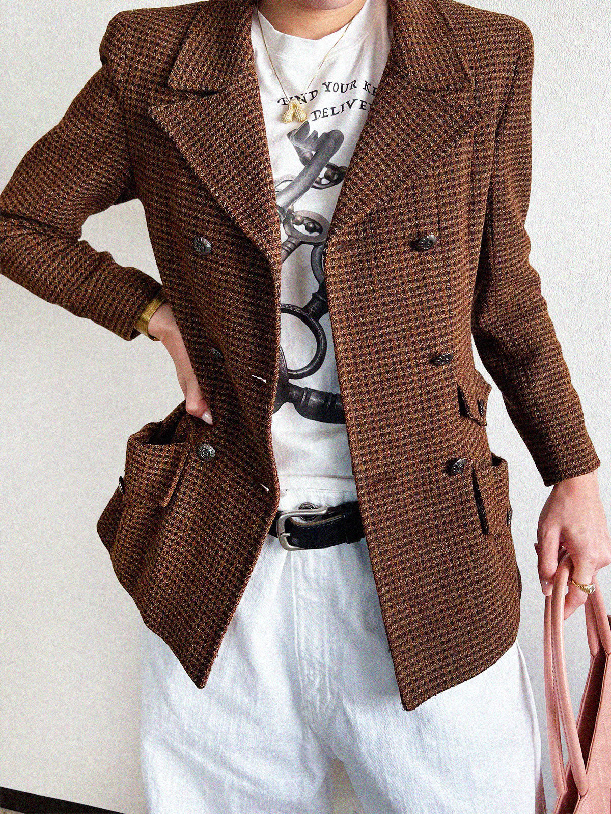 日本製SUNSEA ブラウンチェック ダブルブレストコート 日本製SUNSEA ブラウンチェック ダブルブレストコート 日本製