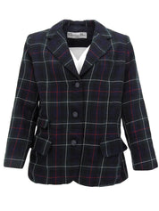 Wool check pattern jacket in green, navy, and multicolor