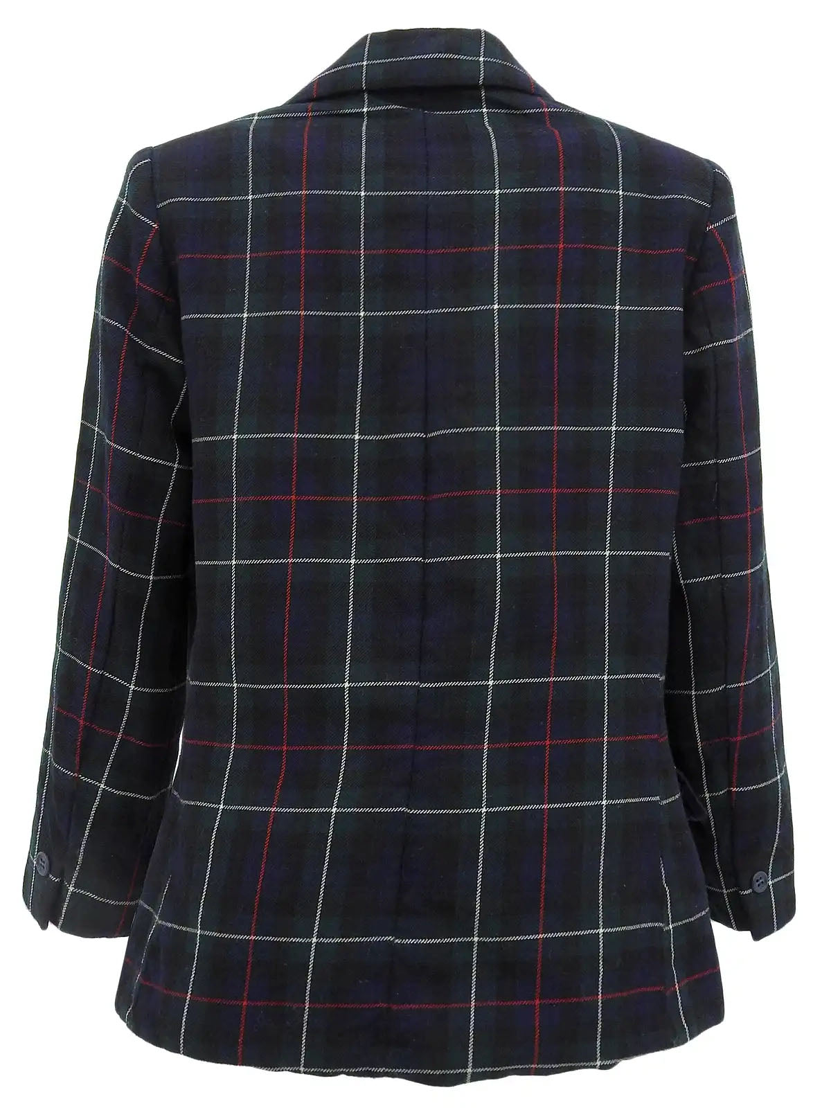 Wool check pattern jacket in green, navy, and multicolor