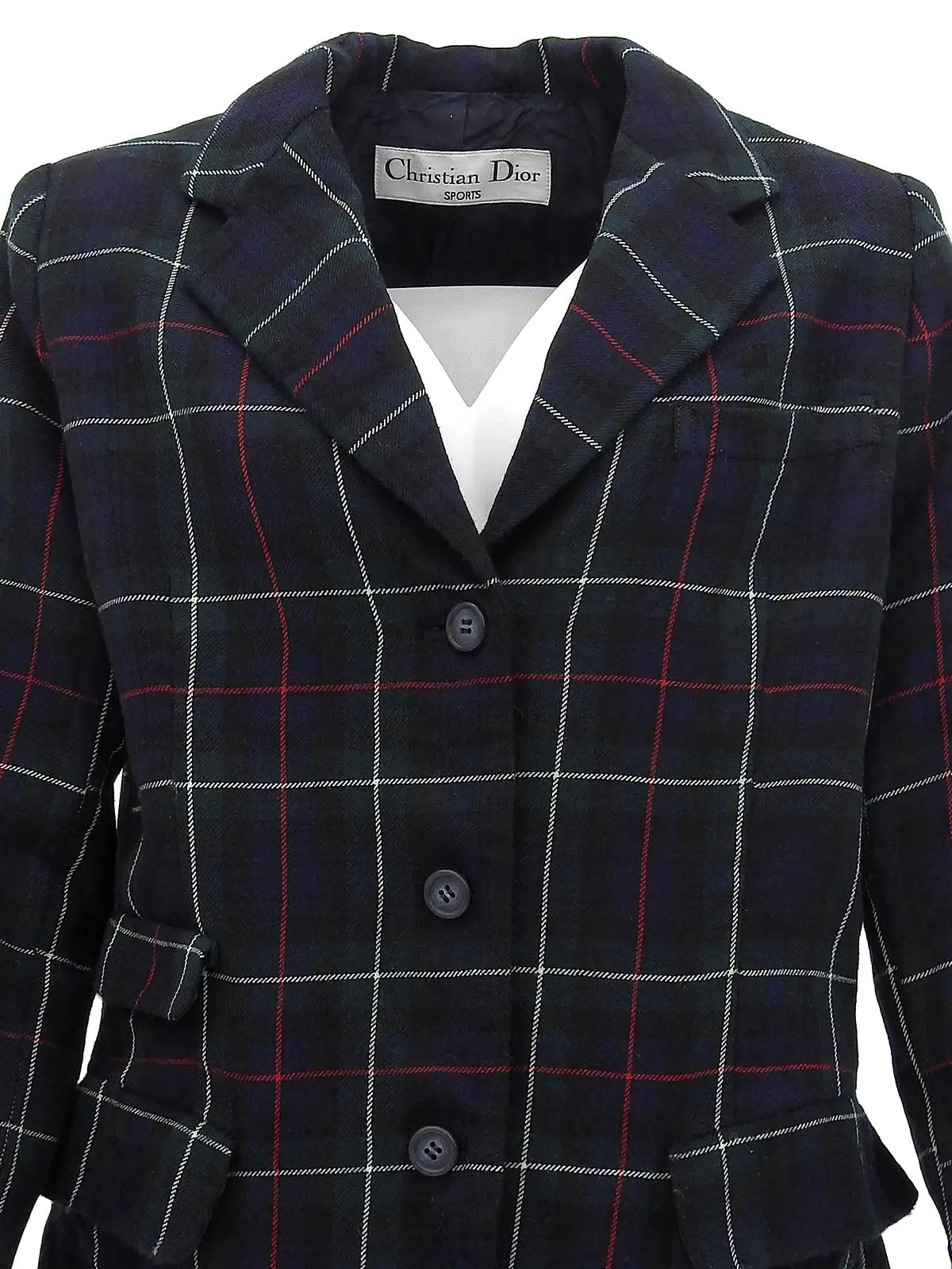 Wool check pattern jacket in green, navy, and multicolor