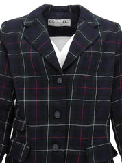 Wool check pattern jacket in green, navy, and multicolor