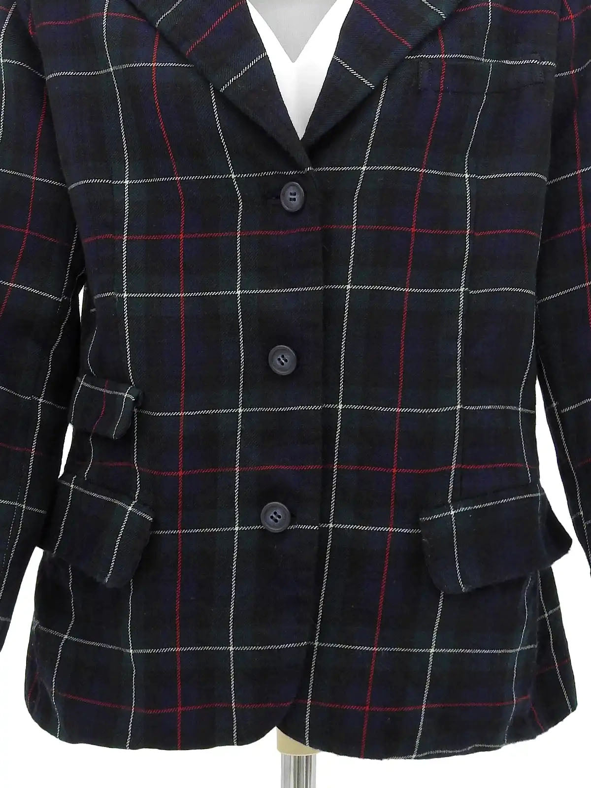 Wool check pattern jacket in green, navy, and multicolor
