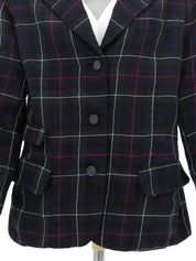 Wool check pattern jacket in green, navy, and multicolor