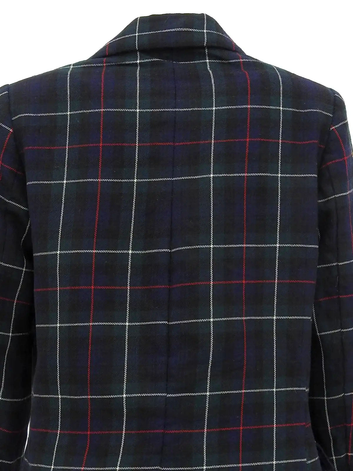 Wool check pattern jacket in green, navy, and multicolor