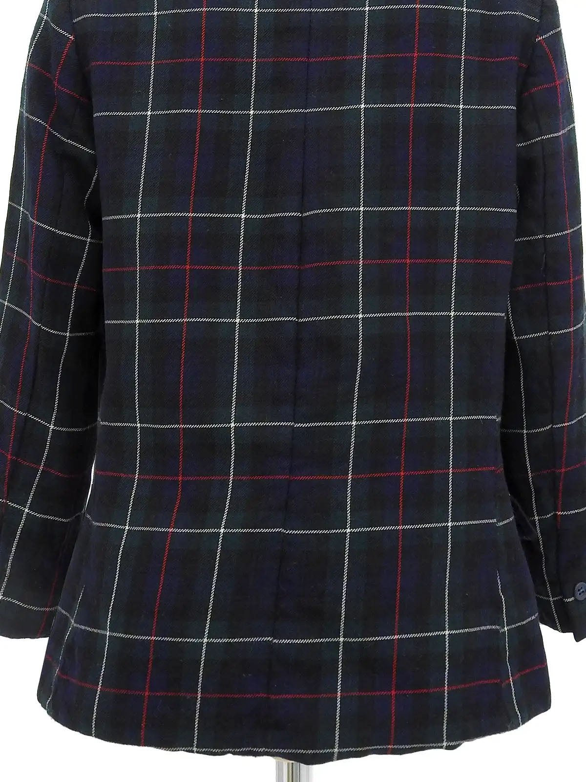 Wool check pattern jacket in green, navy, and multicolor