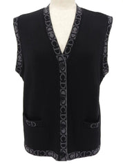 Logo Pattern Knit Vest in Black