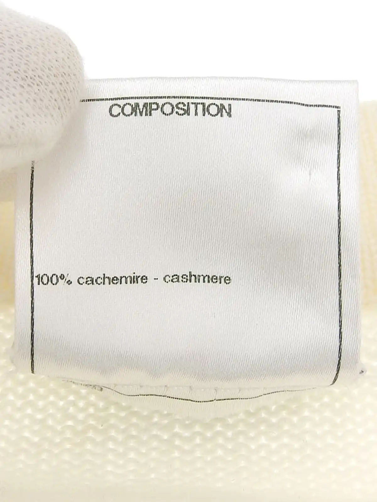 Cashmere CC Mark Button Bead Design Knit Cardigan in Ivory/Multi