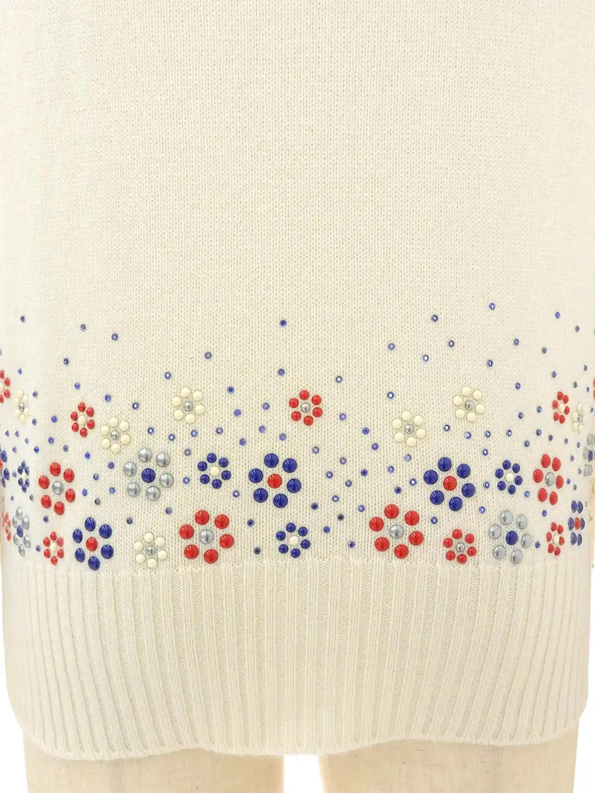 Cashmere CC Mark Button Bead Design Knit Cardigan in Ivory/Multi