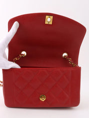 1995 Diana 翻盖链条包,22厘米,红色,鱼子酱色