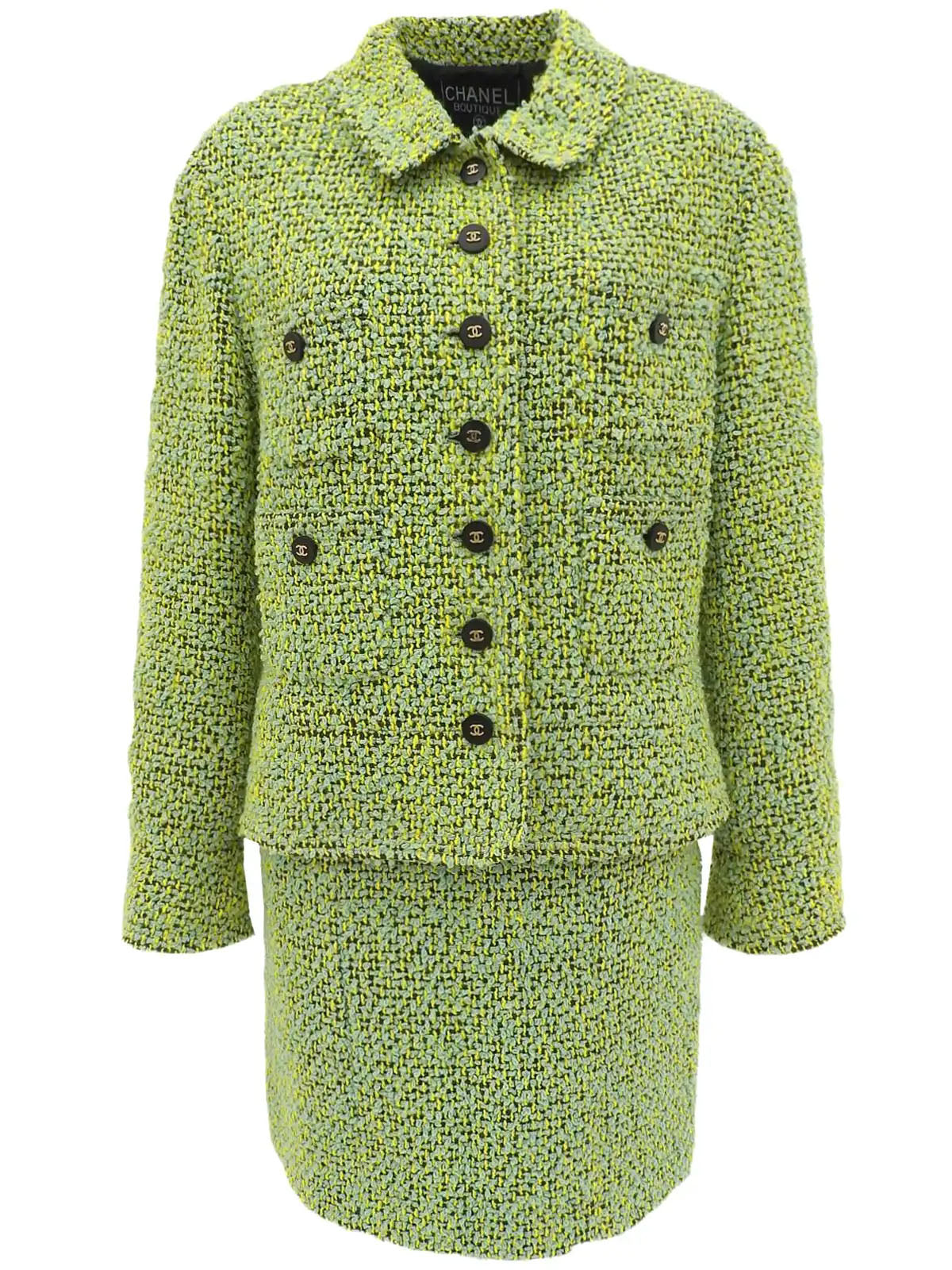 1994 Tweed CC Mark 纽扣套装,绿色/多色