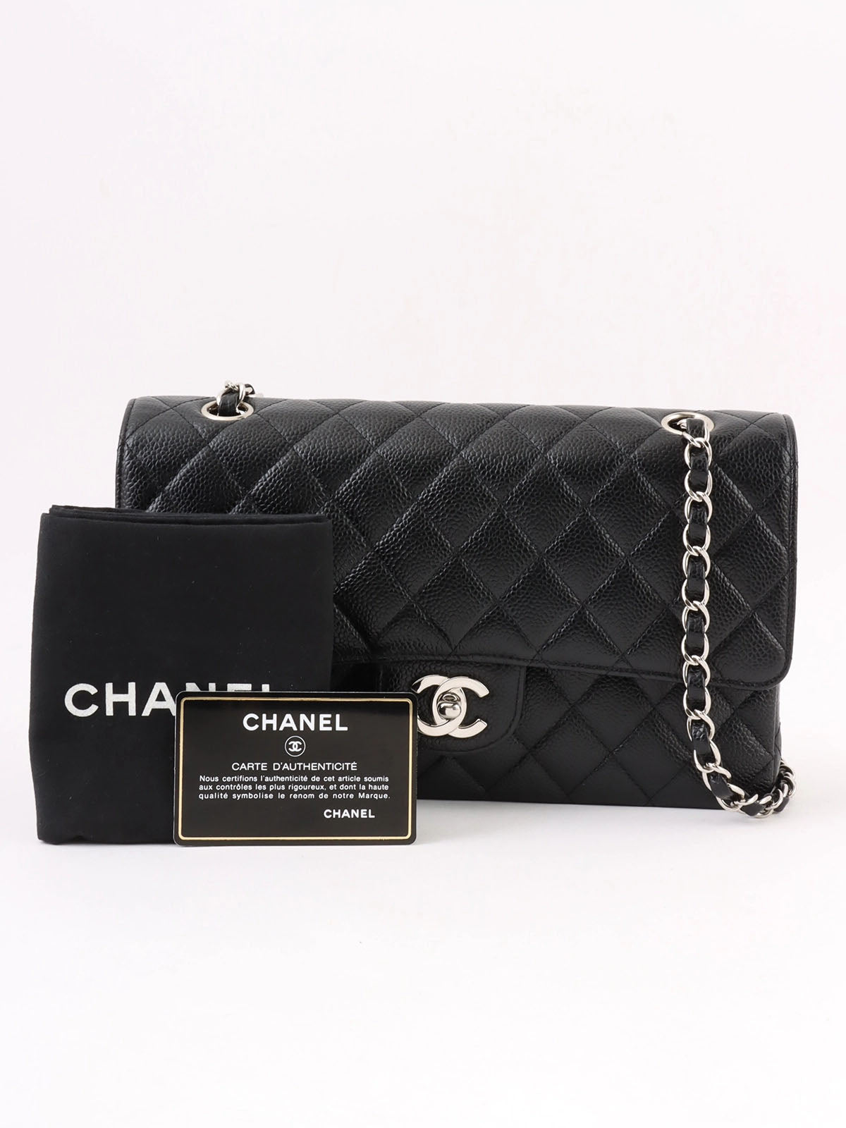 2005 Caviar Skin 经典翻盖链条包 25厘米 黑色