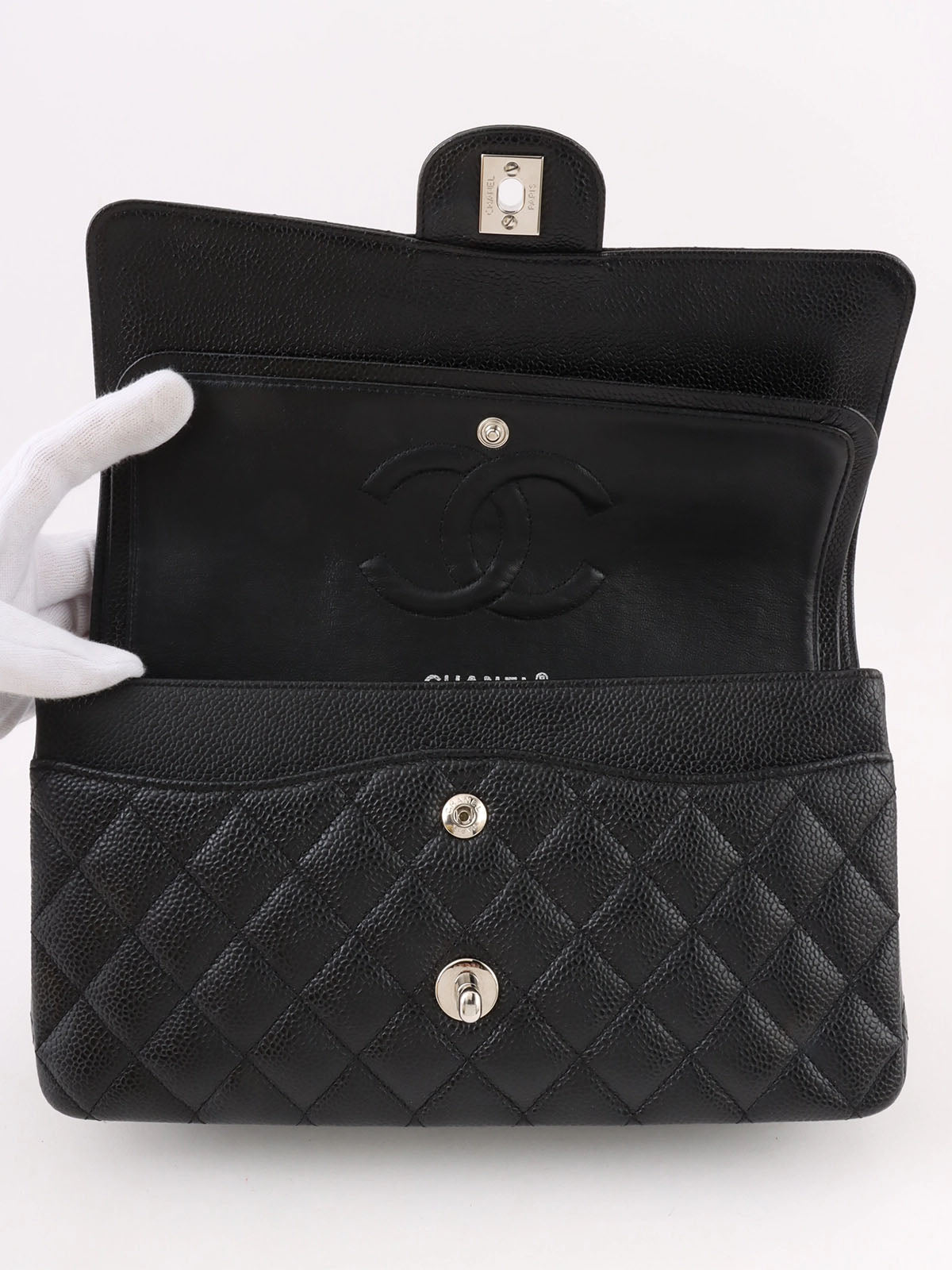 2005 Caviar Skin 经典翻盖链条包 25厘米 黑色