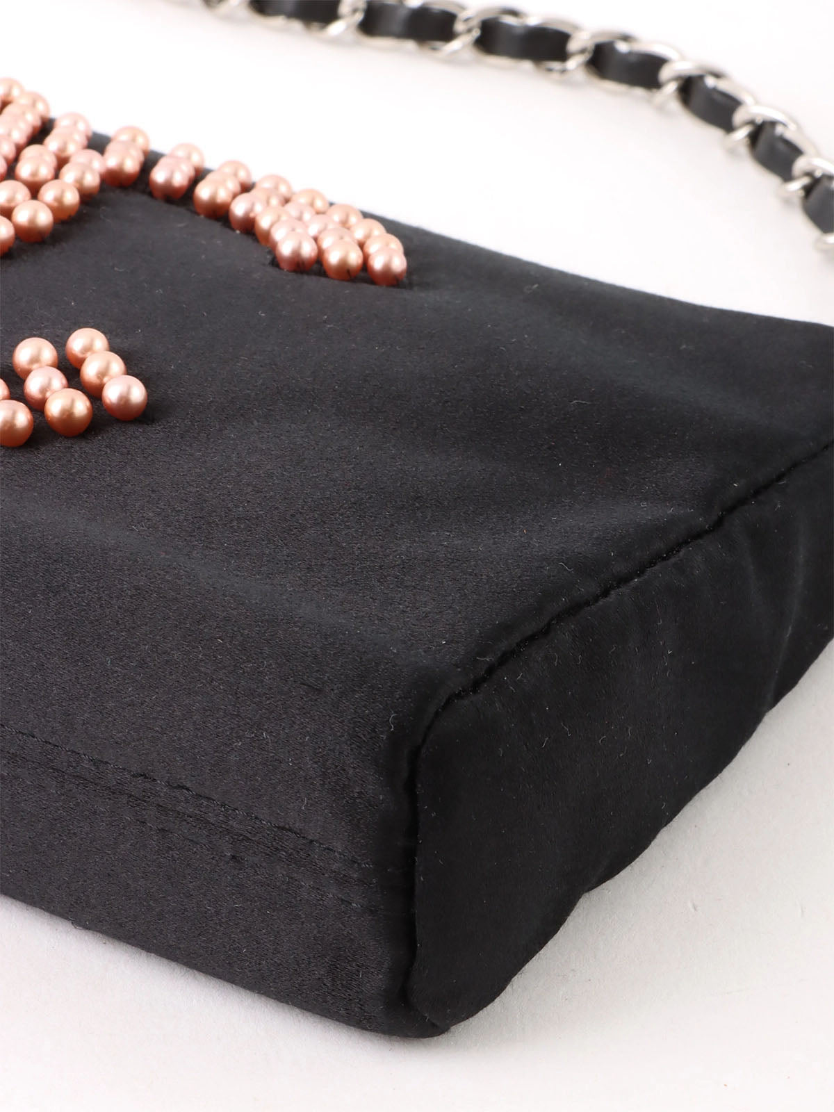 2004 Silk Satin Pearl CC Mark Chain Shoulder Bag Black