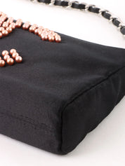 2004 Silk Satin Pearl CC Mark Chain Shoulder Bag Black
