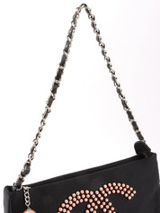 2004 Silk Satin Pearl CC Mark Chain Shoulder Bag Black