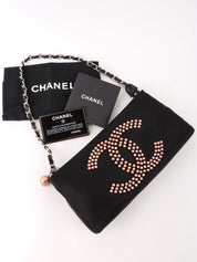 2004 Silk Satin Pearl CC Mark Chain Shoulder Bag Black