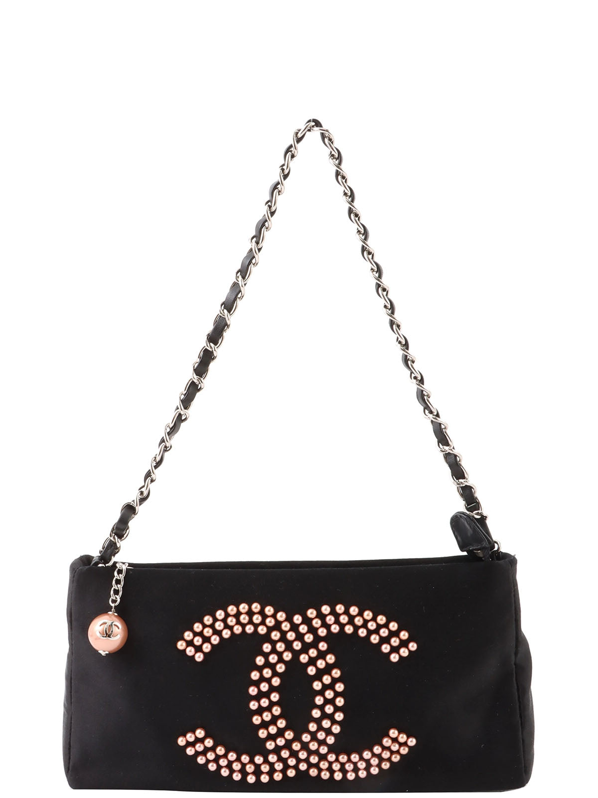 2004 Silk Satin Pearl CC Mark Chain Shoulder Bag Black