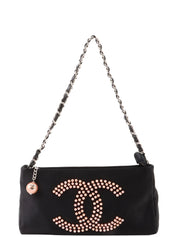 2004 Silk Satin Pearl CC Mark Chain Shoulder Bag Black