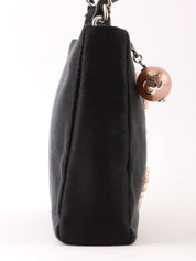 2004 Silk Satin Pearl CC Mark Chain Shoulder Bag Black