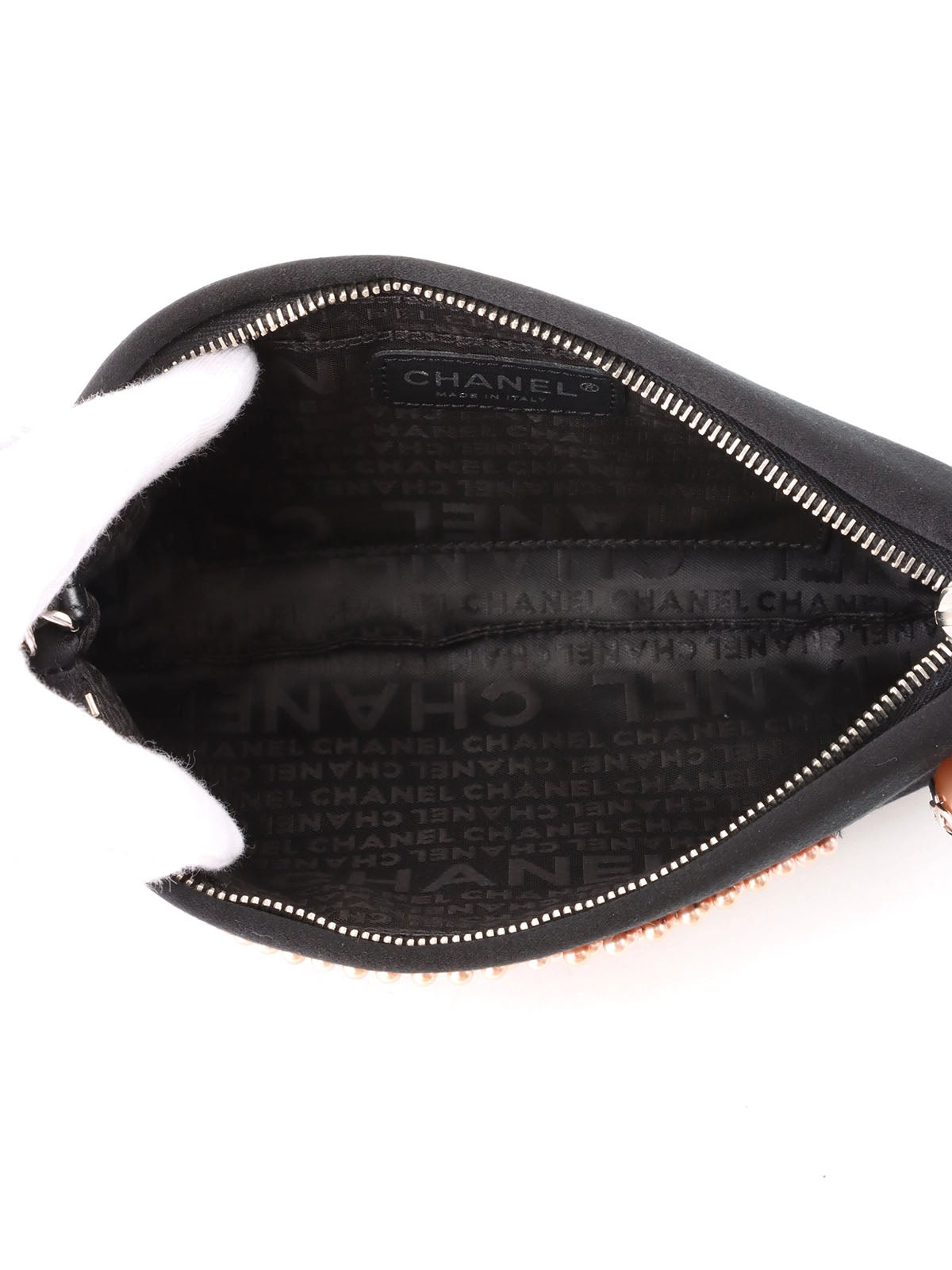 2004 Silk Satin Pearl CC Mark Chain Shoulder Bag Black