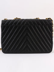 1992 Caviar Skin Chevron CC 旋转锁链大号黑色包