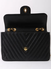 1992 Caviar Skin Chevron CC 旋转锁链大号黑色包