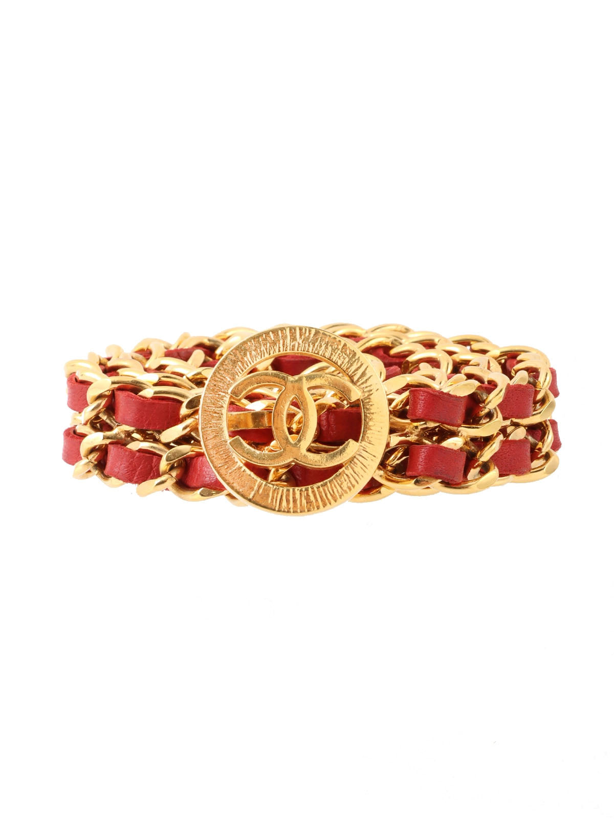 Round CC Mark Plate Chain Belt Gold/Red