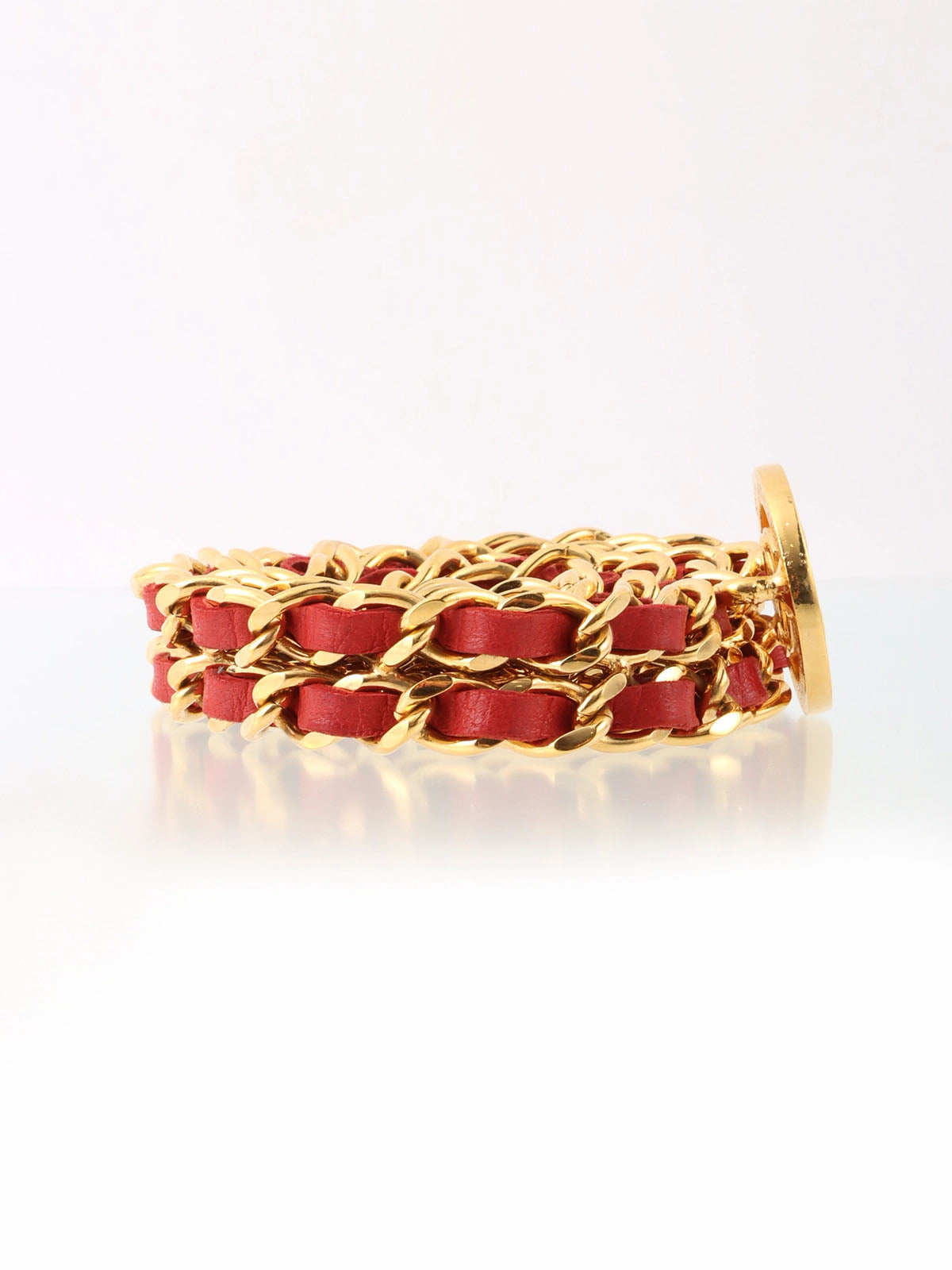 Round CC Mark Plate Chain Belt Gold/Red