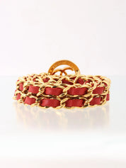 Round CC Mark Plate Chain Belt Gold/Red