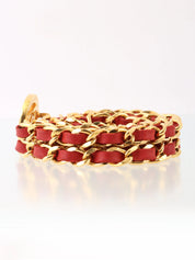 Round CC Mark Plate Chain Belt Gold/Red