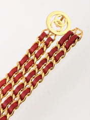 Round CC Mark Plate Chain Belt Gold/Red